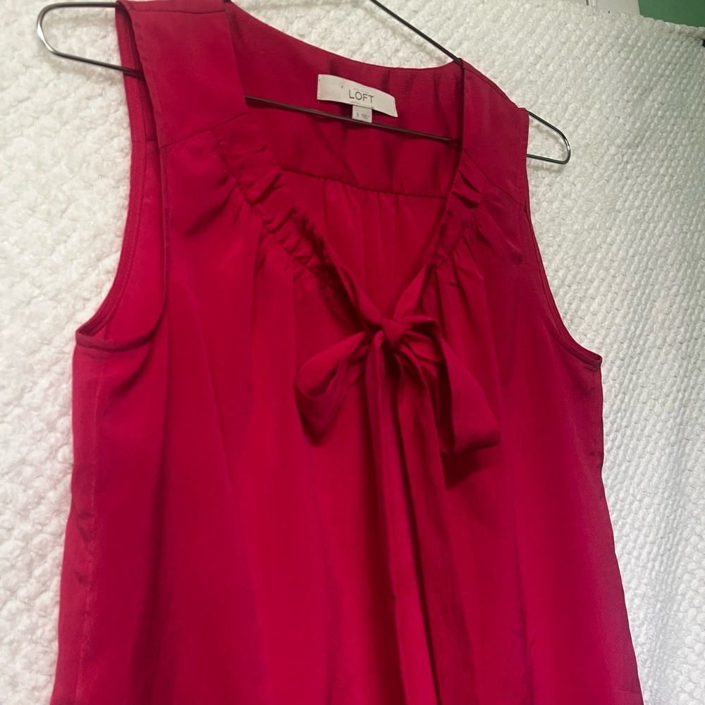 LOFT Blouse Womens Pink Sleeveless Tie Front Chic Feminine Top Loose Fit Small - Picture 2 of 8